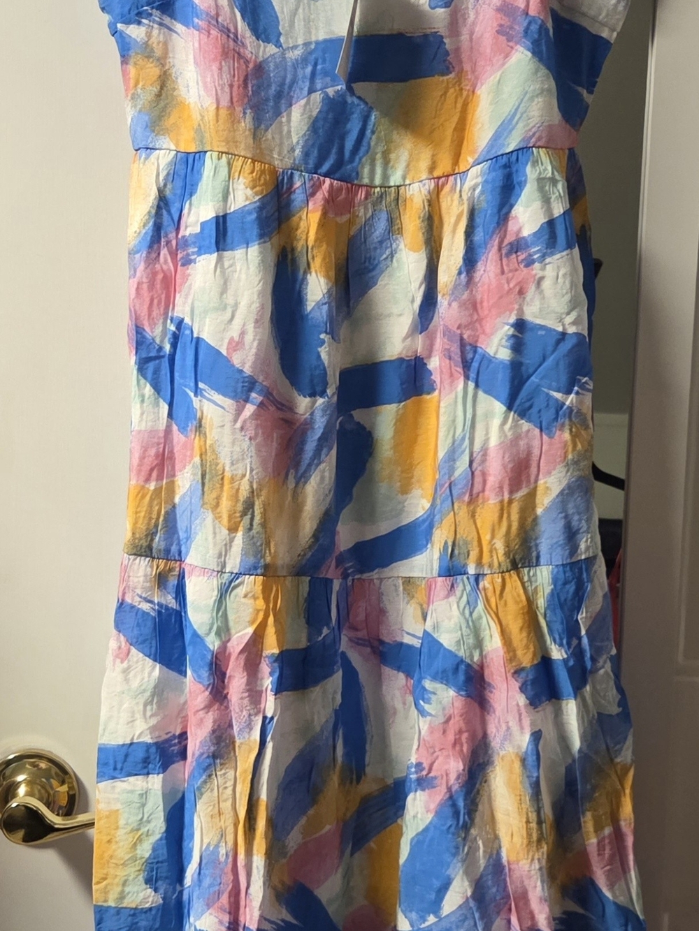 Blu Pepper Tiered DRESS in Blue, Pink & Yellow Paint-Brush Print